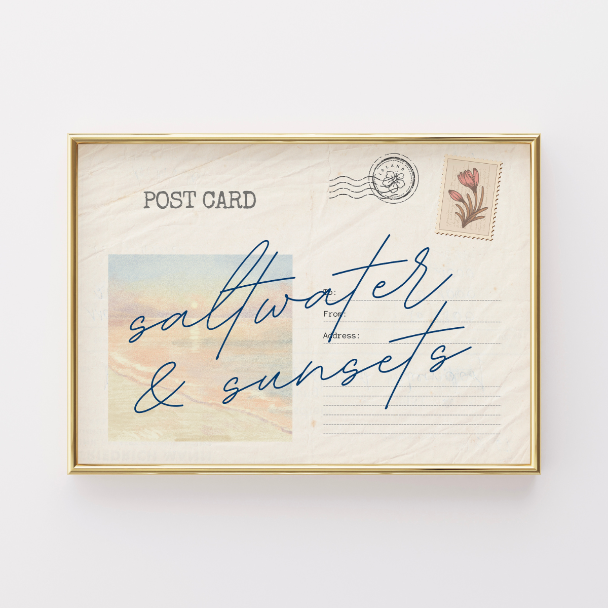 Arte murale con acqua salata e tramonti – Stampa di cartoline d'epoca costiere