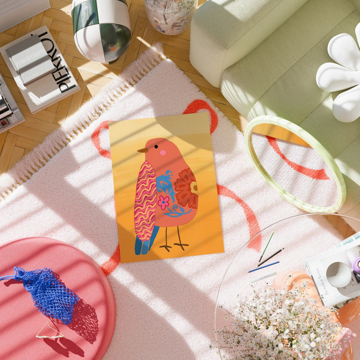 Boho Bird Wall Art – Stampa floreale vibrante di uccelli