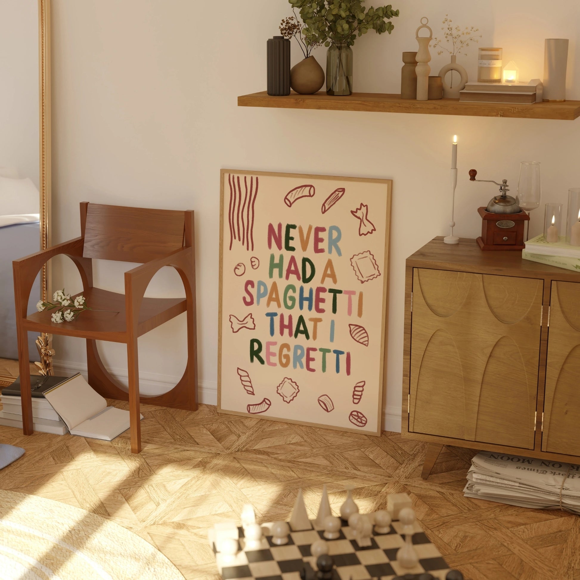 Decorazione murale per la tavola da pranzo italiana – Stampa di pasta, vino e cucina