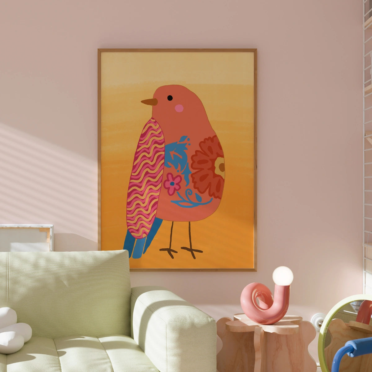 Boho Bird Wall Art – Stampa floreale vibrante di uccelli