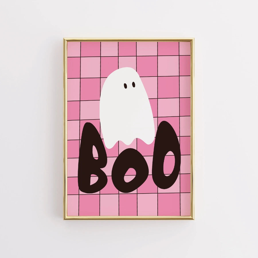 Stampa a griglia Boo Ghost – Decorazione murale rosa di Halloween