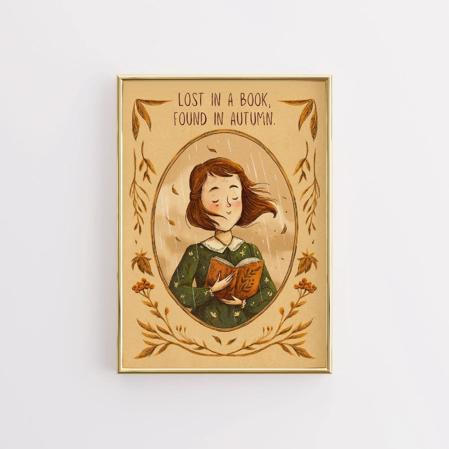 Stampa murale per lettura autunnale - Stampa accogliente per amanti dei libri