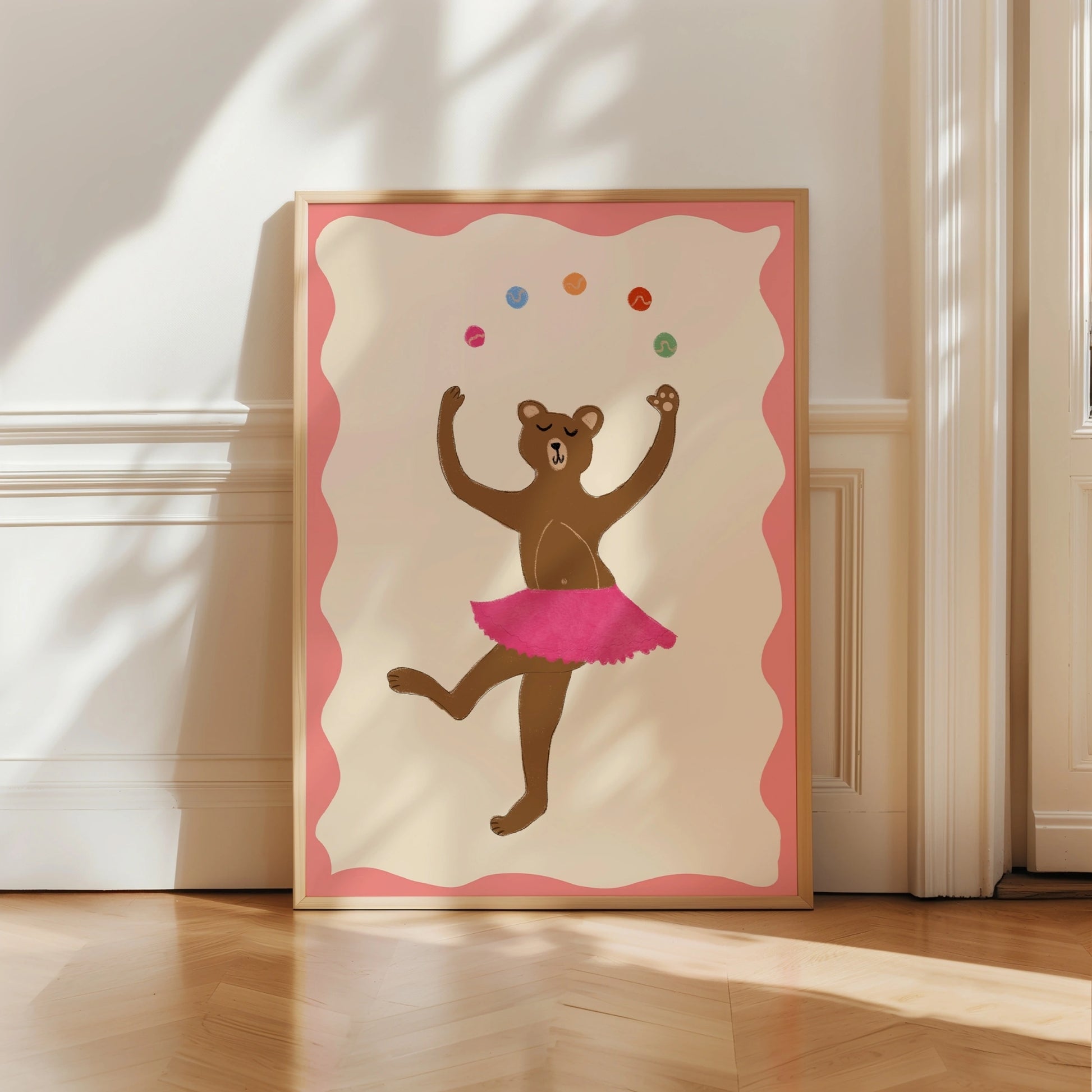 Decorazione murale con orso danzante - Stampa per cameretta con ballerina rosa