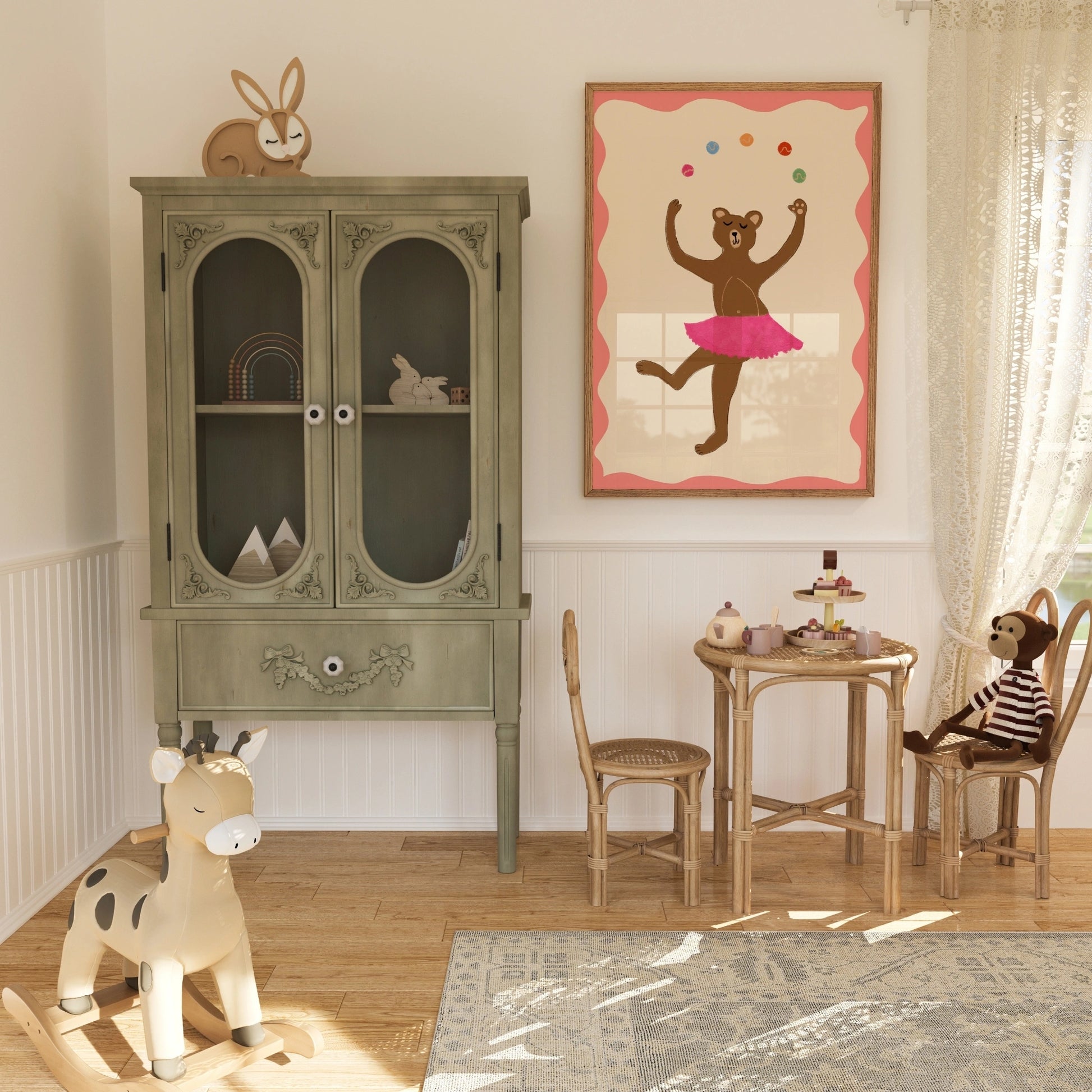 Decorazione murale con orso danzante - Stampa per cameretta con ballerina rosa