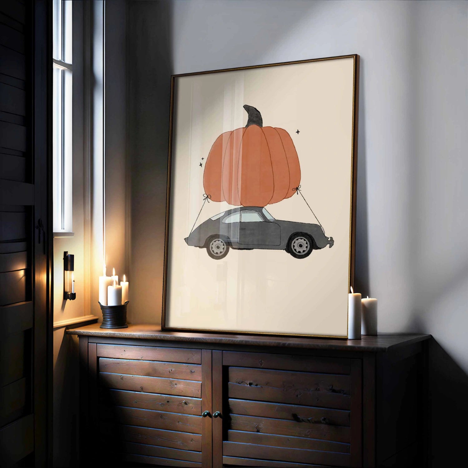 Decorazione murale con auto di zucca - Stampa di Halloween