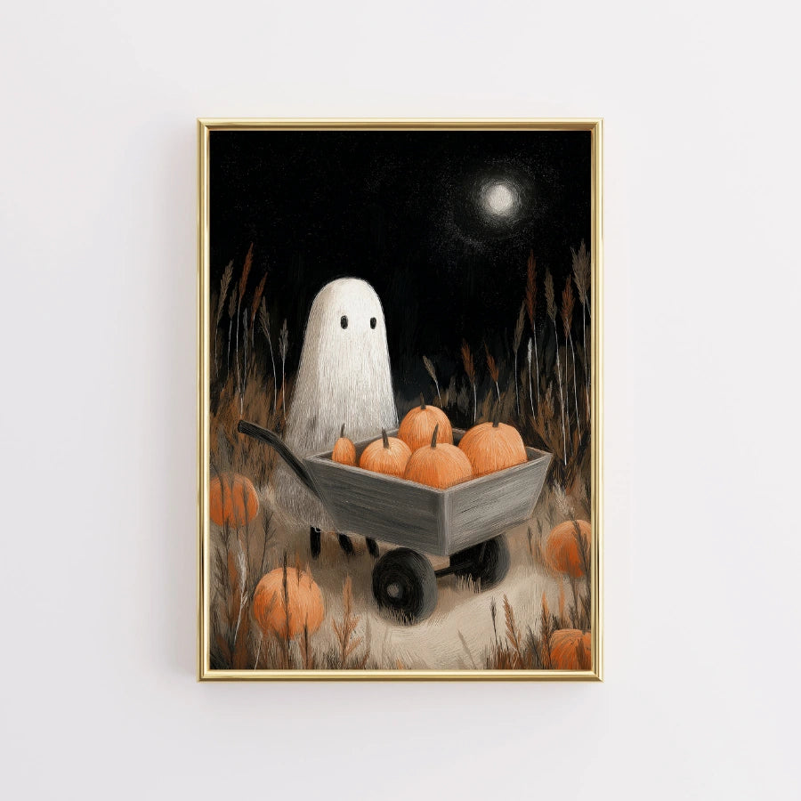 Stampa di Halloween con fantasma di zucca – Arte murale spettrale per una notte autunnale