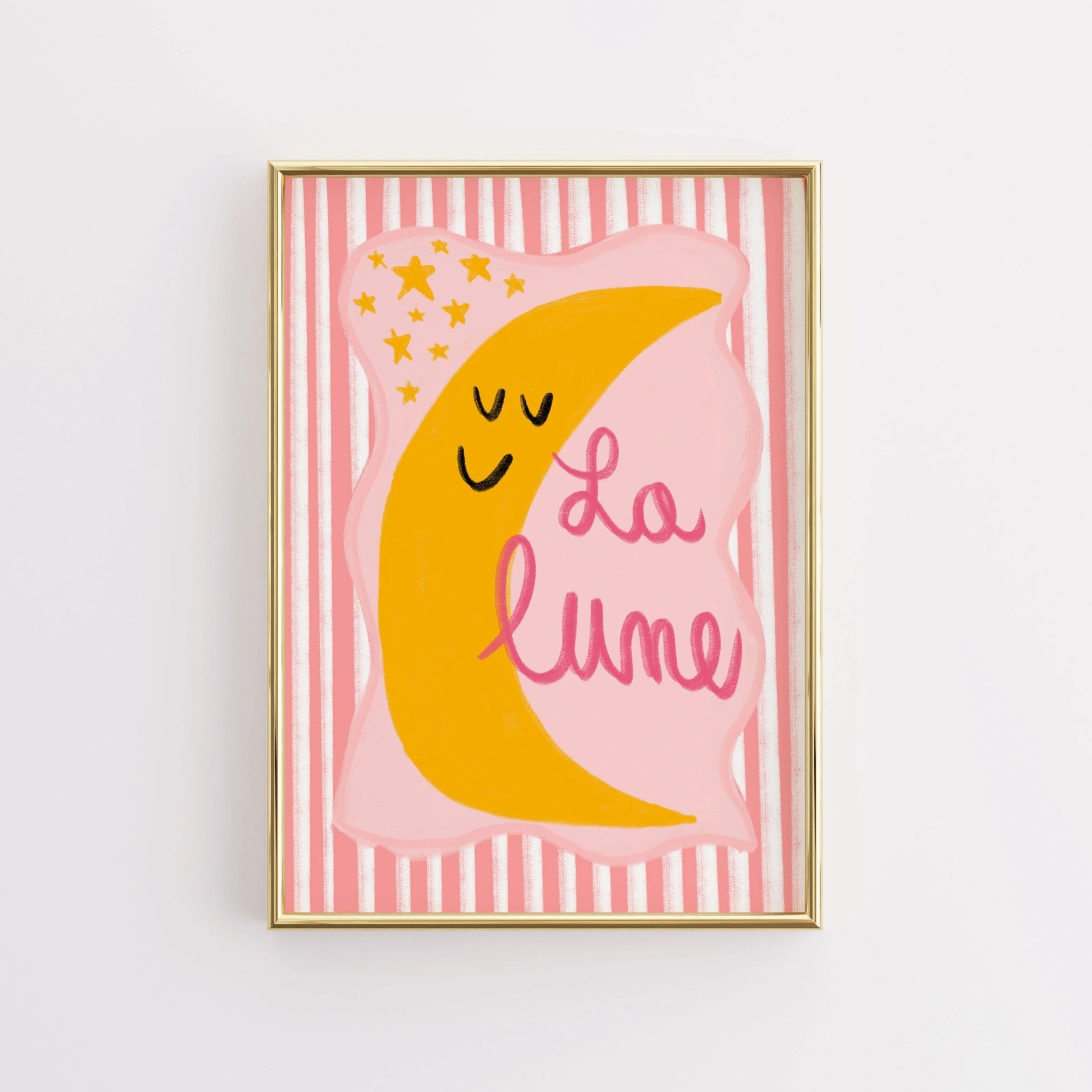 La Lune French Moon Wall Art - Stampa rosa per cameretta dei bambini