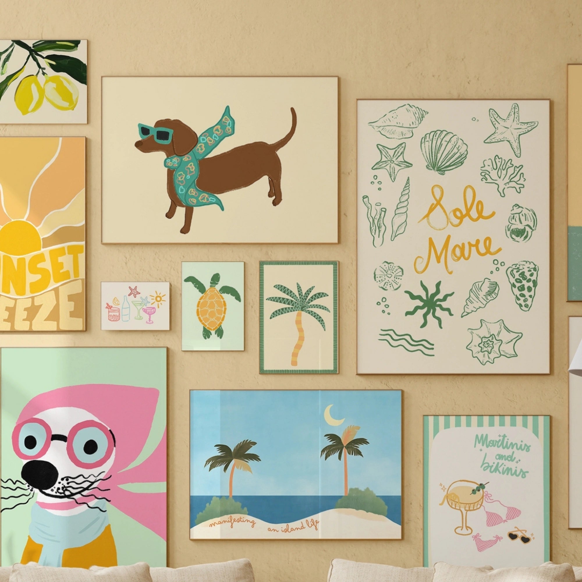 Decorazioni costiere pastello fatte a mano, oltre 130 stampe