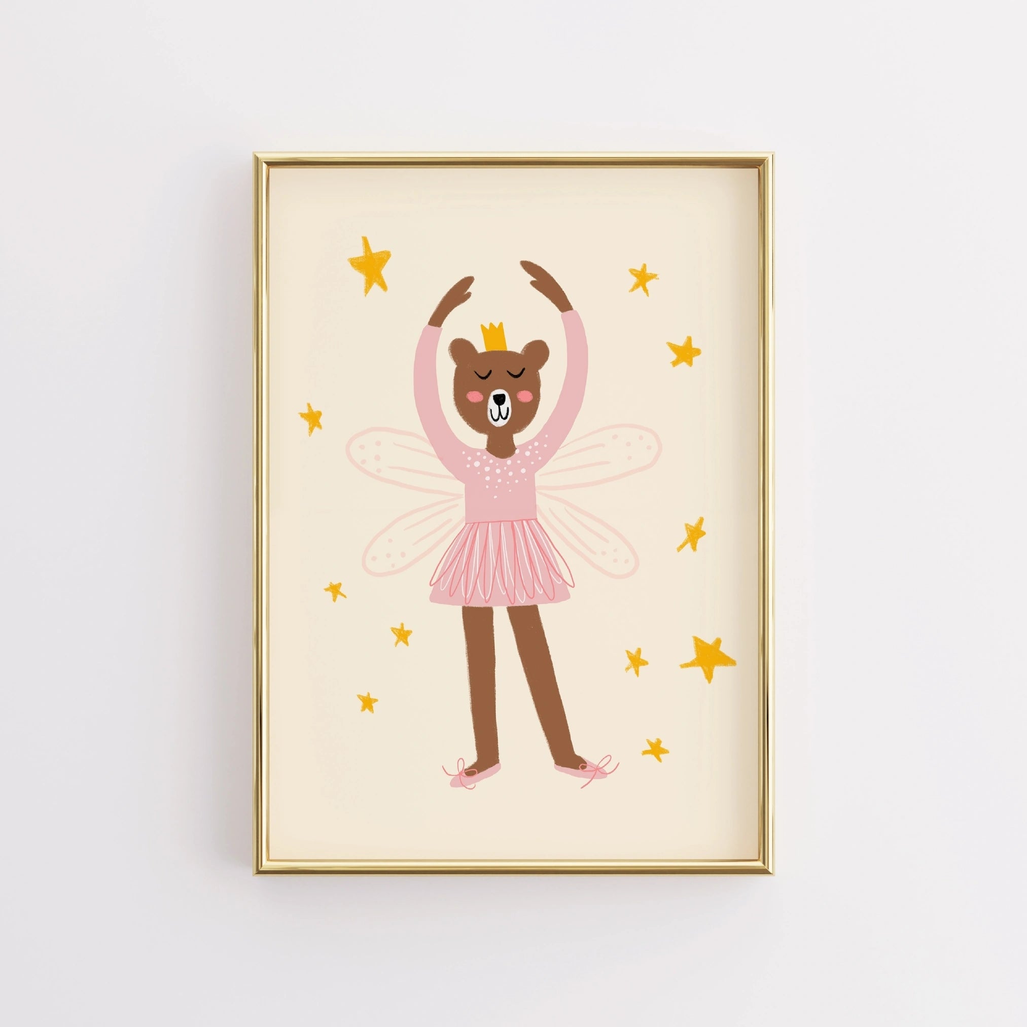 Decorazione murale con ballerina e orsetto fatato - Stampa rosa per cameretta