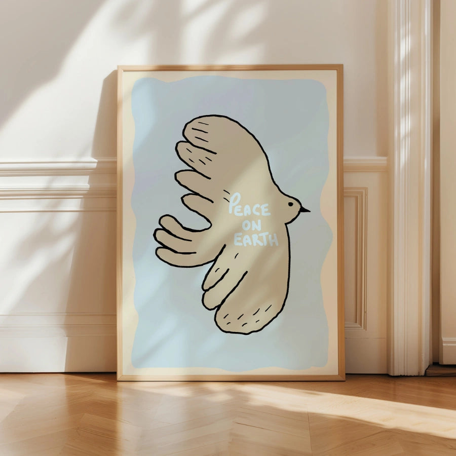 Pace sulla Terra - Arte murale cristiana - Stampa minimalista di colomba
