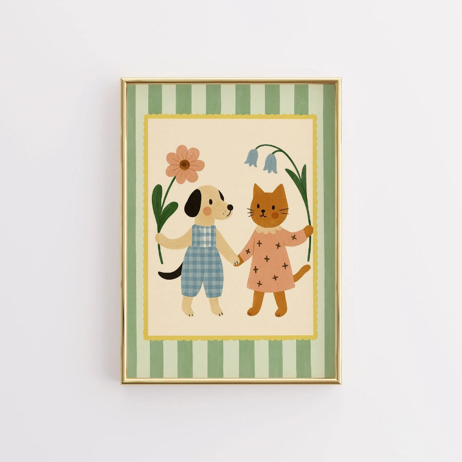 Stampa per cameretta di cuccioli e gattini - Simpatica decorazione murale con animali per bambini