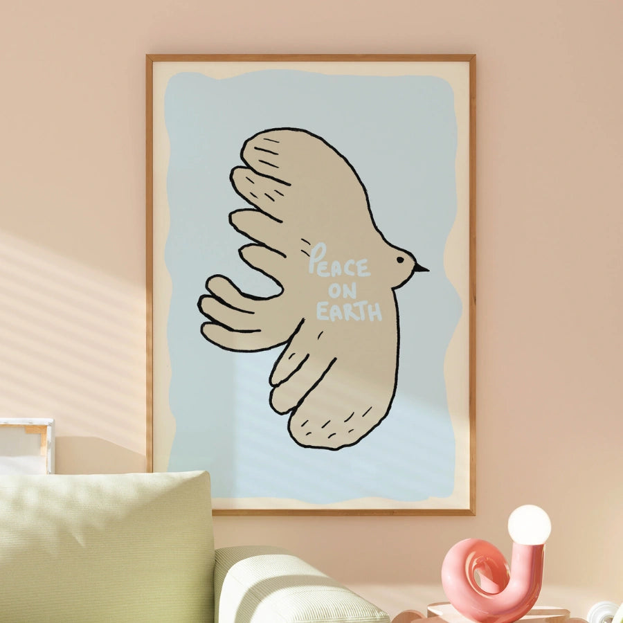 Pace sulla Terra - Arte murale cristiana - Stampa minimalista di colomba