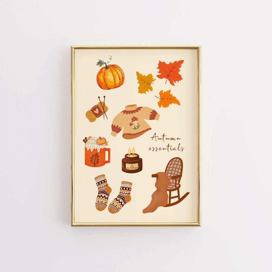Arte murale Autumn Essentials - Stampa con illustrazione autunnale accogliente