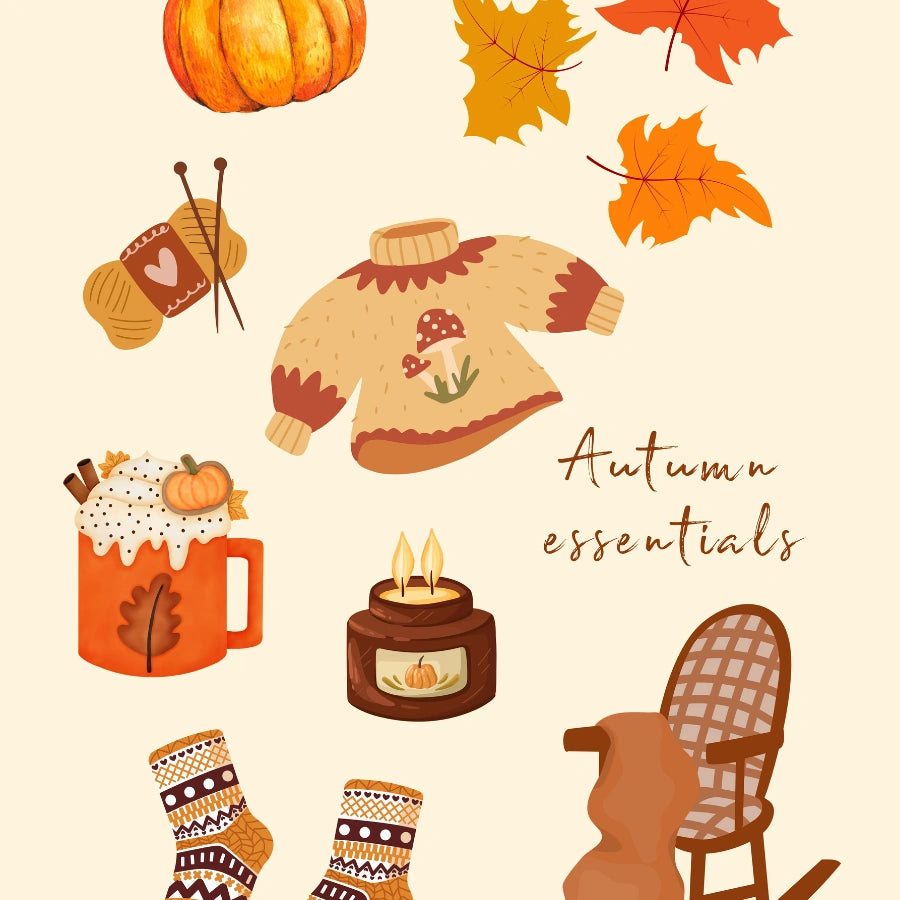 Arte murale Autumn Essentials - Stampa con illustrazione autunnale accogliente
