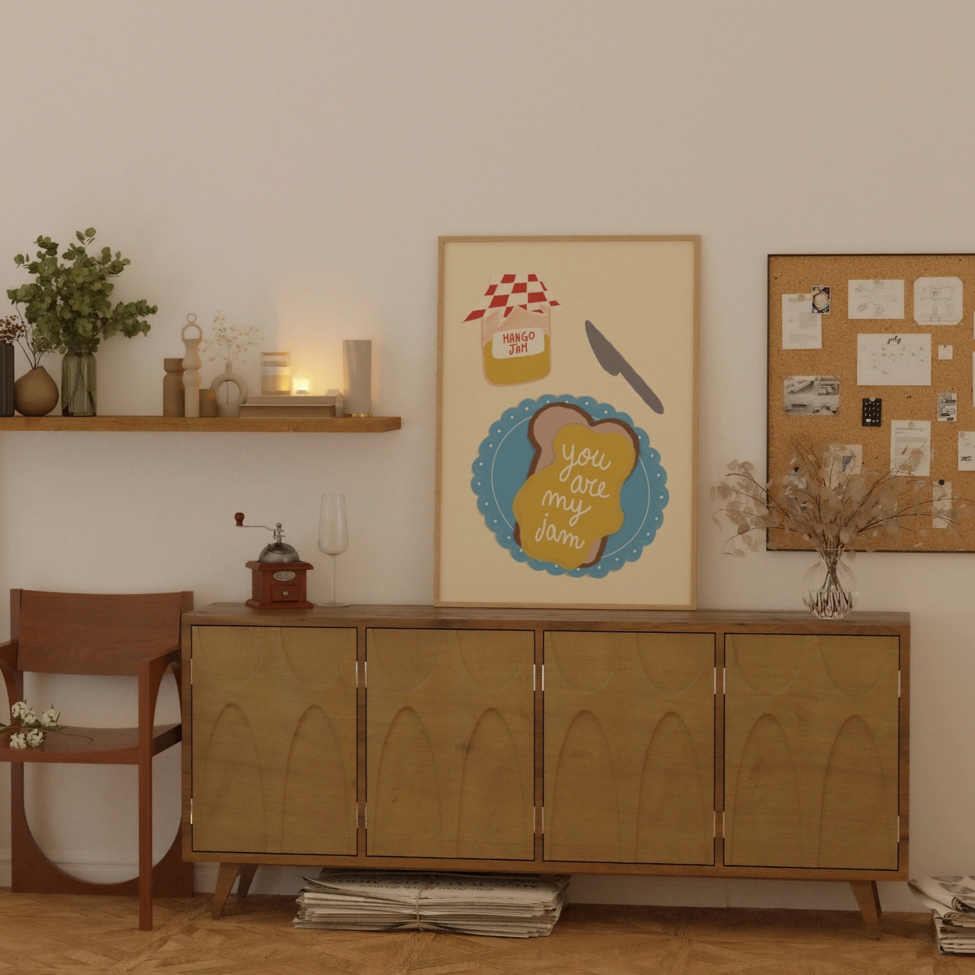 Decorazione murale per la tavola da pranzo italiana – Stampa di pasta, vino e cucina