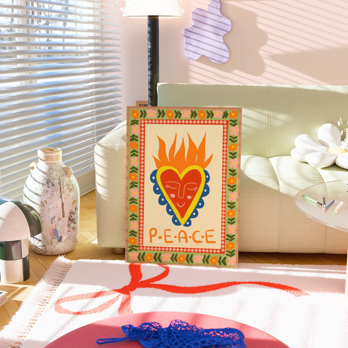 Stampa del Sacro Cuore della Pace – Decorazione murale di arte popolare cristiana