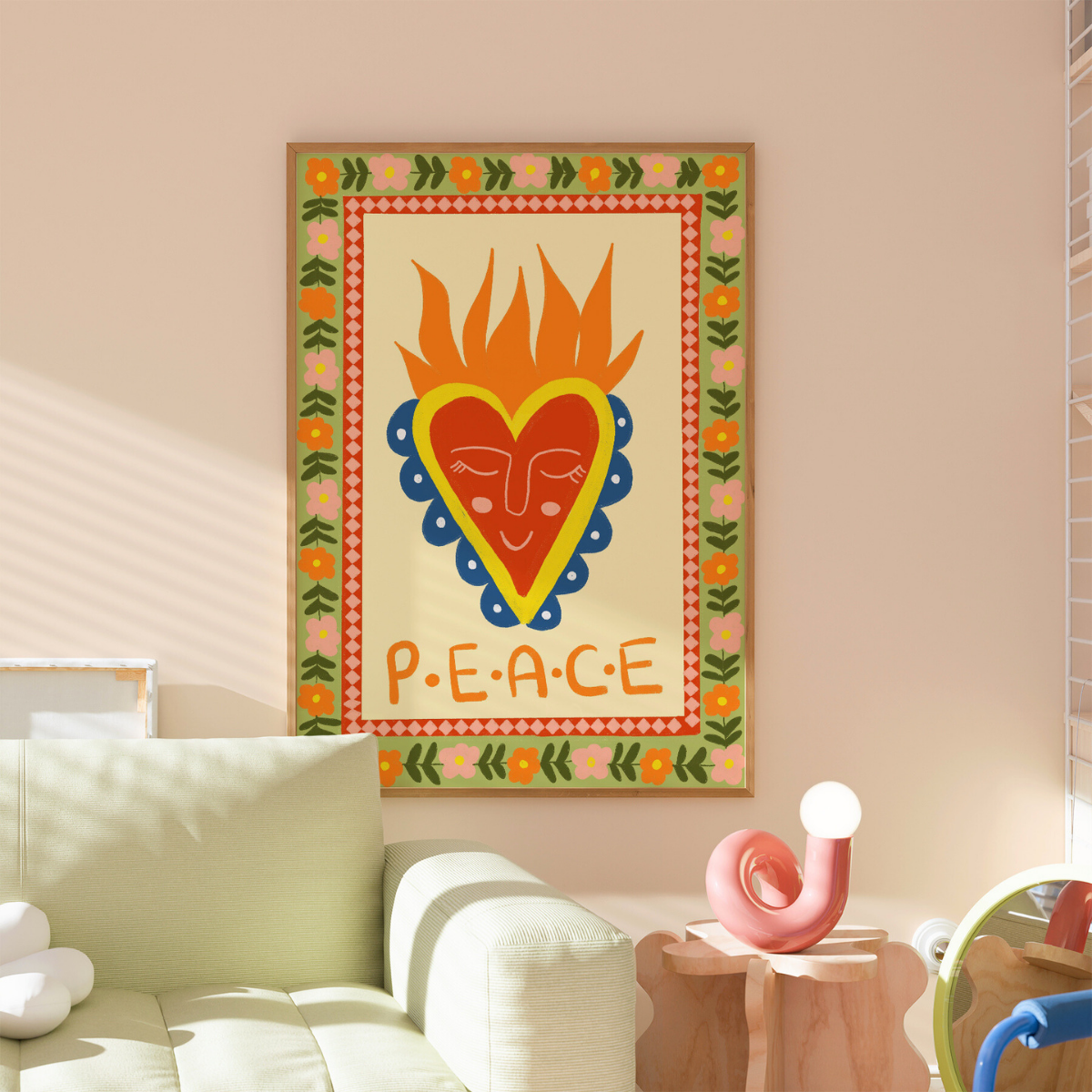 Stampa del Sacro Cuore della Pace – Decorazione murale di arte popolare cristiana