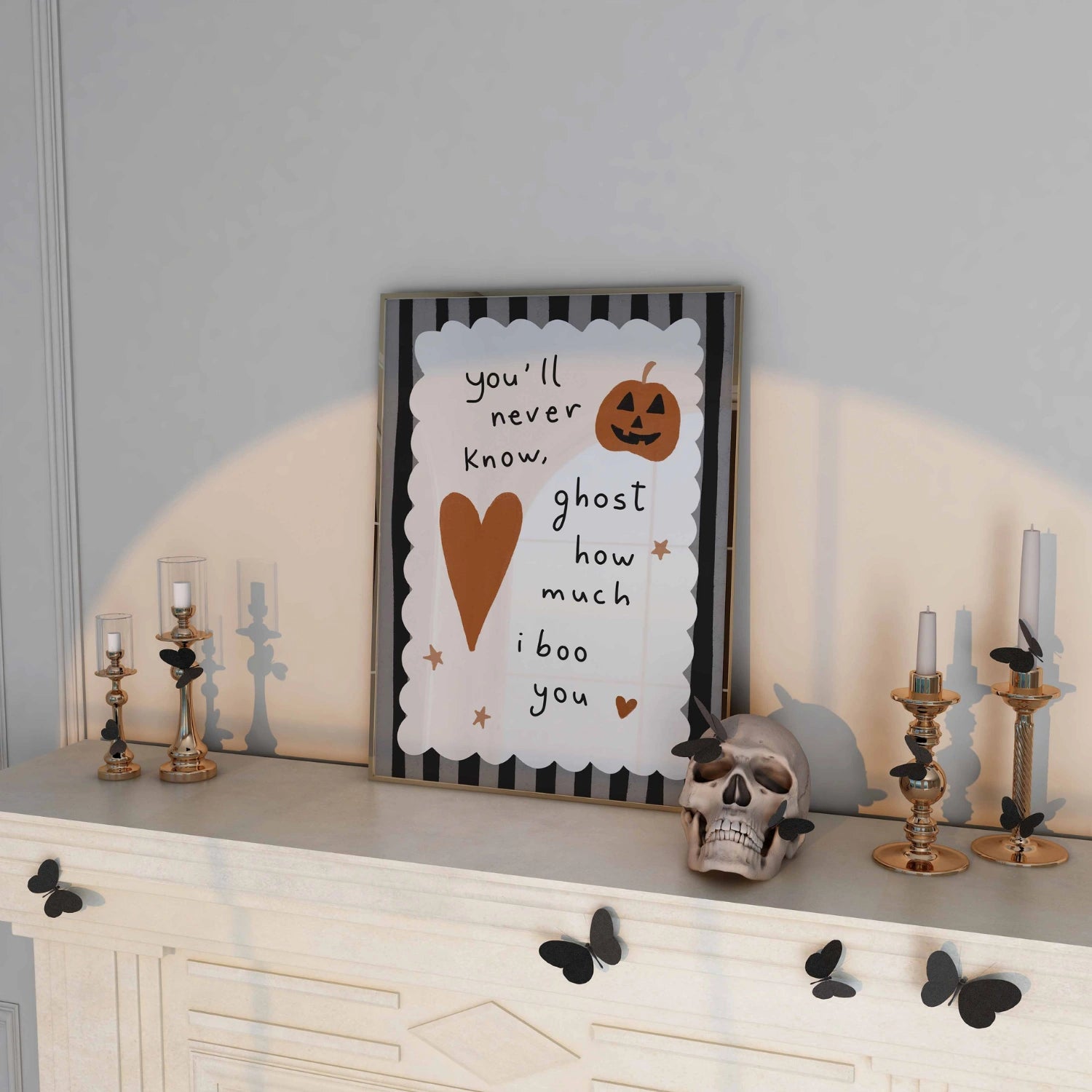 Stampa di Halloween con amore fantasma - Graziosa decorazione murale