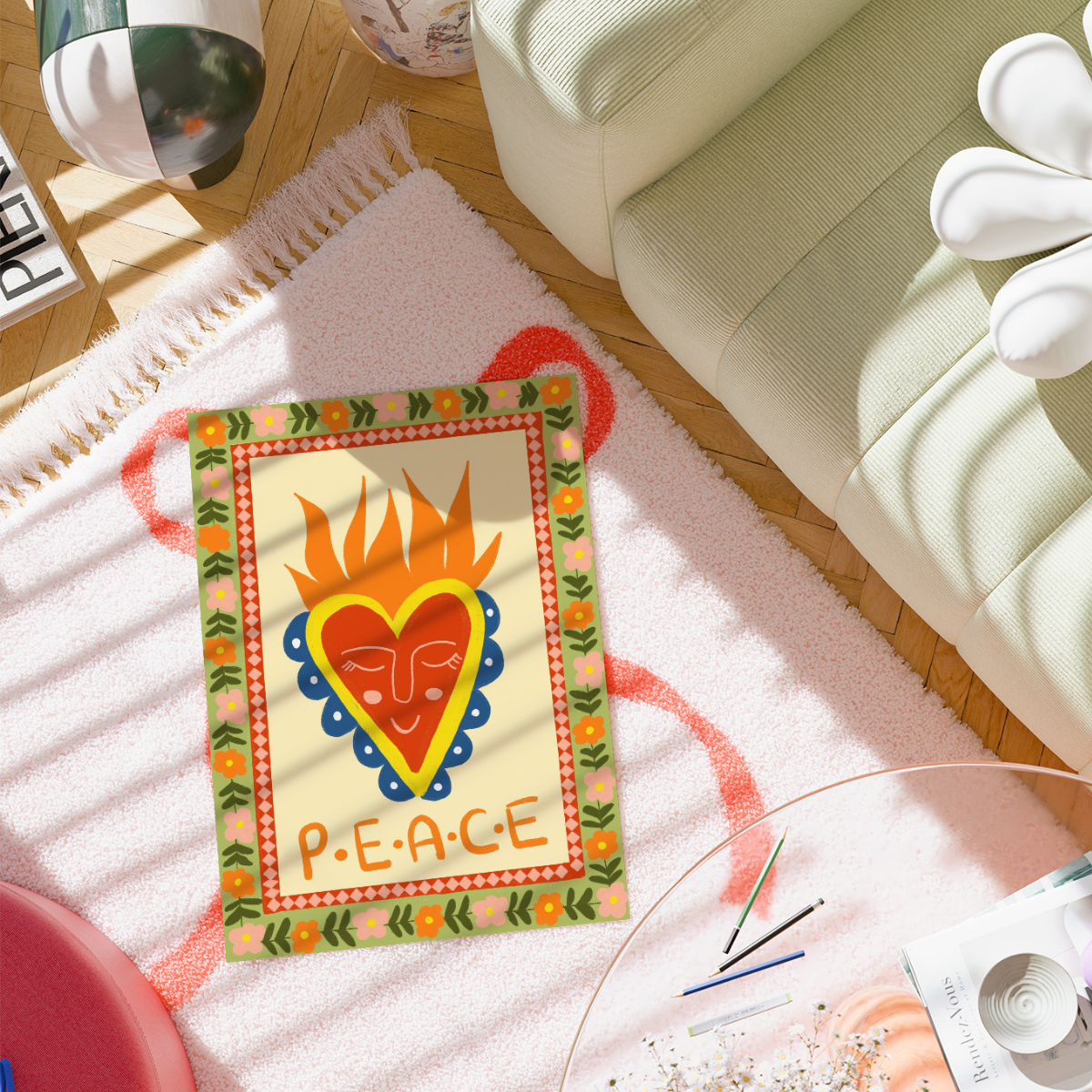 Stampa del Sacro Cuore della Pace – Decorazione murale di arte popolare cristiana