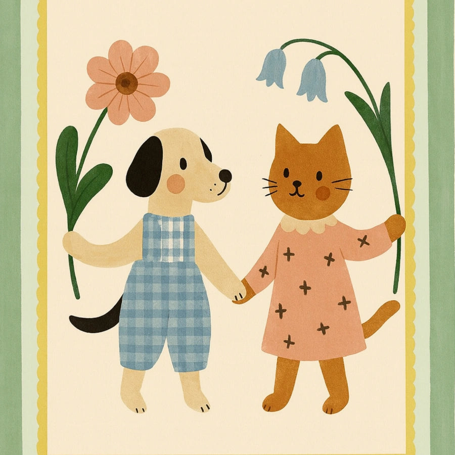 Stampa per cameretta di cuccioli e gattini - Simpatica decorazione murale con animali per bambini