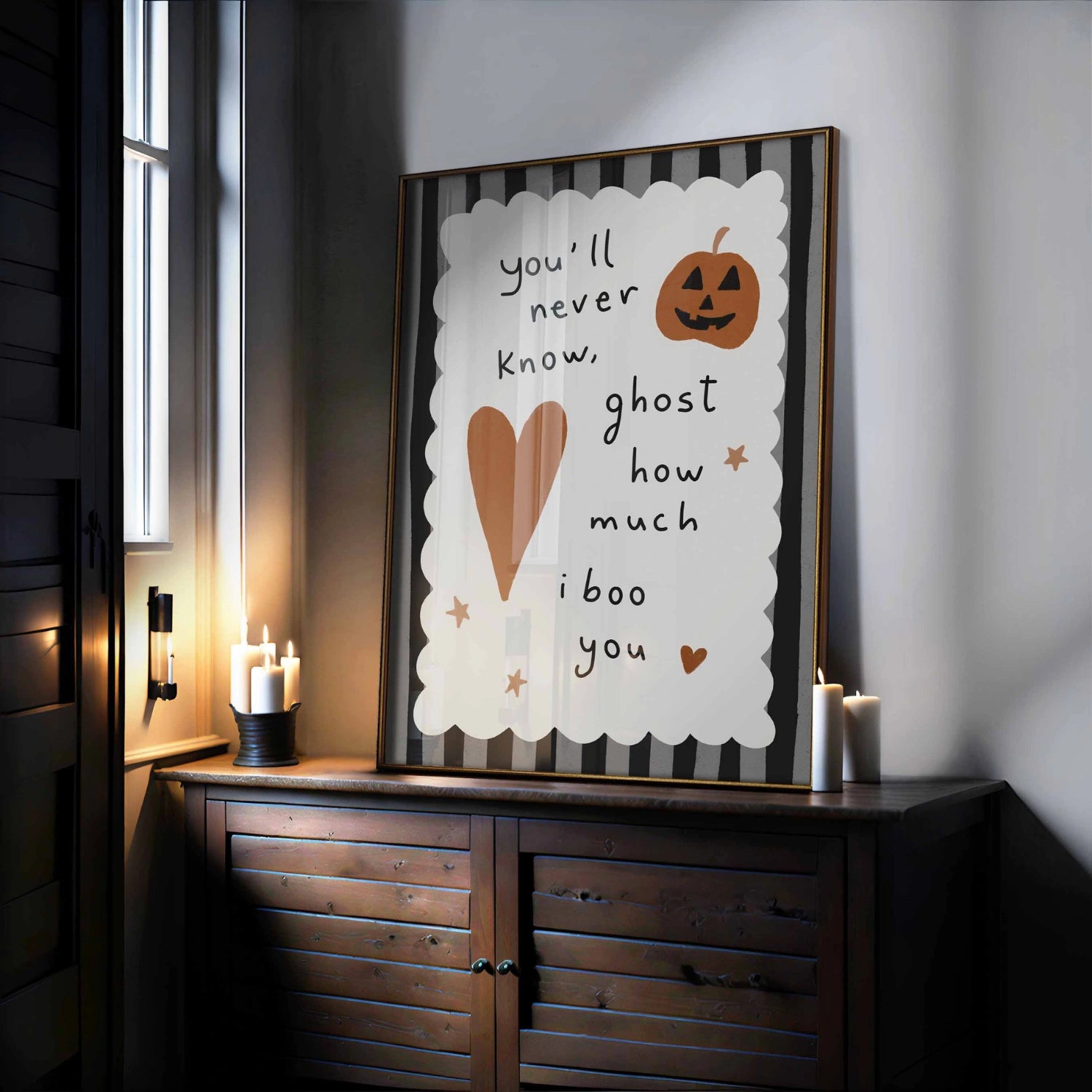 Stampa di Halloween con amore fantasma - Graziosa decorazione murale