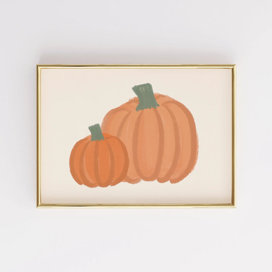 Pumpkin Duo Wall Art - Stampa minimalista del raccolto autunnale