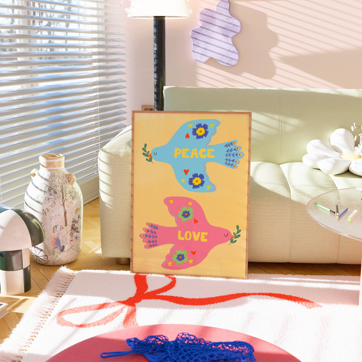 Arte murale cristiana Pace e Amore – Stampa della Bibbia con una graziosa colomba