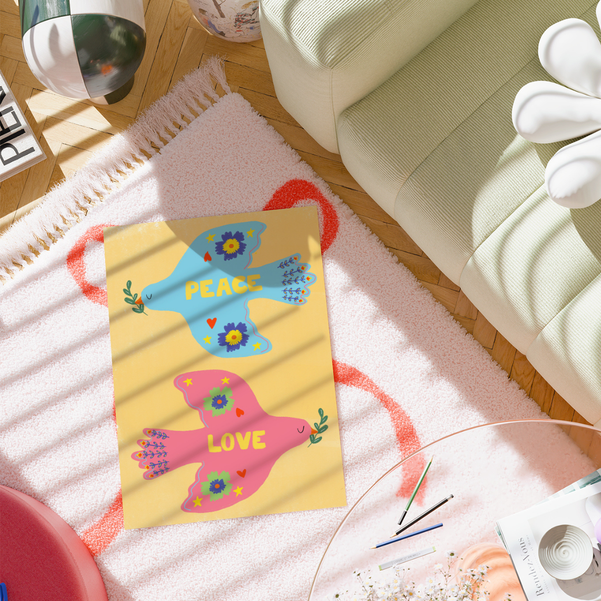 Arte murale cristiana Pace e Amore – Stampa della Bibbia con una graziosa colomba