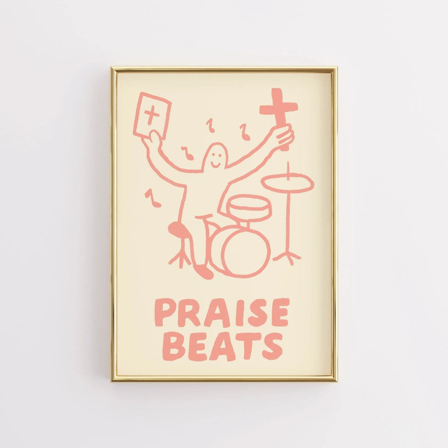 Praise Beats Christian Wall Art – Stampa con citazione biblica divertente del batterista