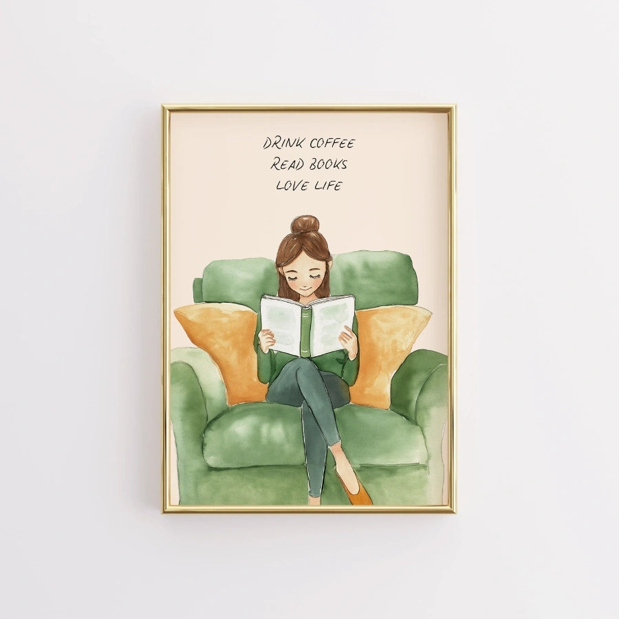 Bevi caffè, leggi libri, ama la vita – Stampa citazione di lettura accogliente