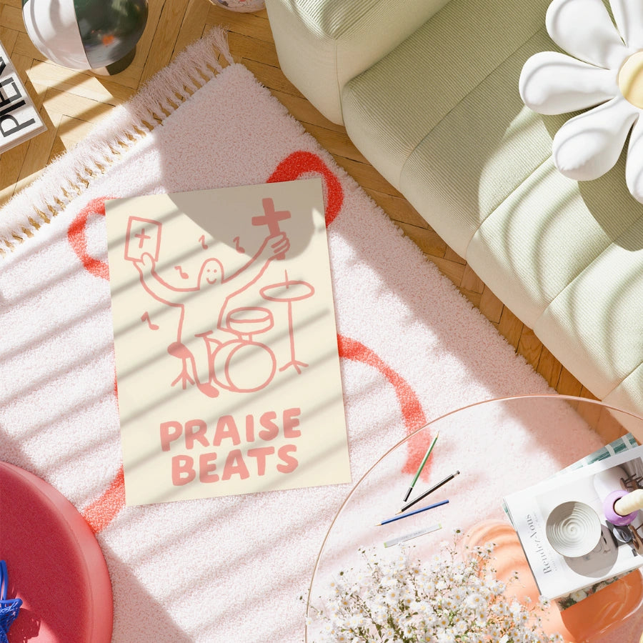 Praise Beats Christian Wall Art – Stampa con citazione biblica divertente del batterista