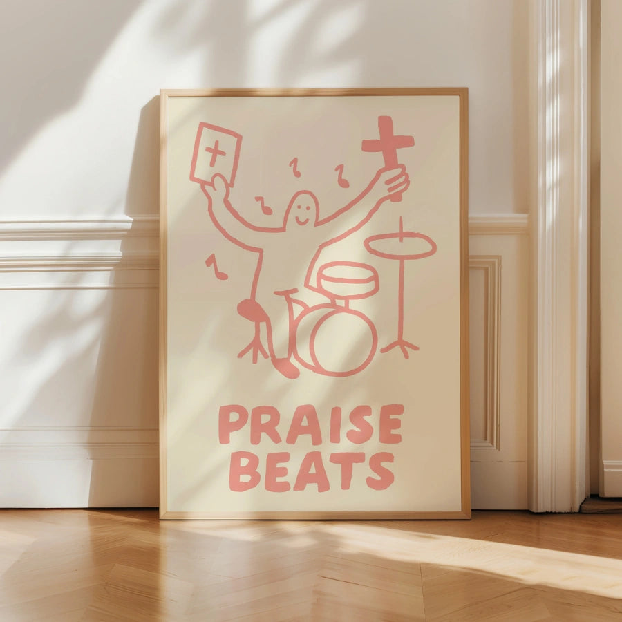 Praise Beats Christian Wall Art – Stampa con citazione biblica divertente del batterista
