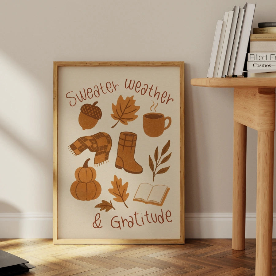Maglione Meteo e Gratitudine Wall Art - Stampa cristiana autunnale