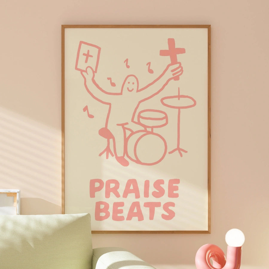 Praise Beats Christian Wall Art – Stampa con citazione biblica divertente del batterista