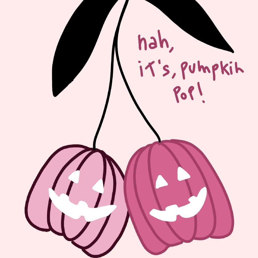 Decorazione murale con zucca e ciliegia – Graziosa stampa rosa di Halloween