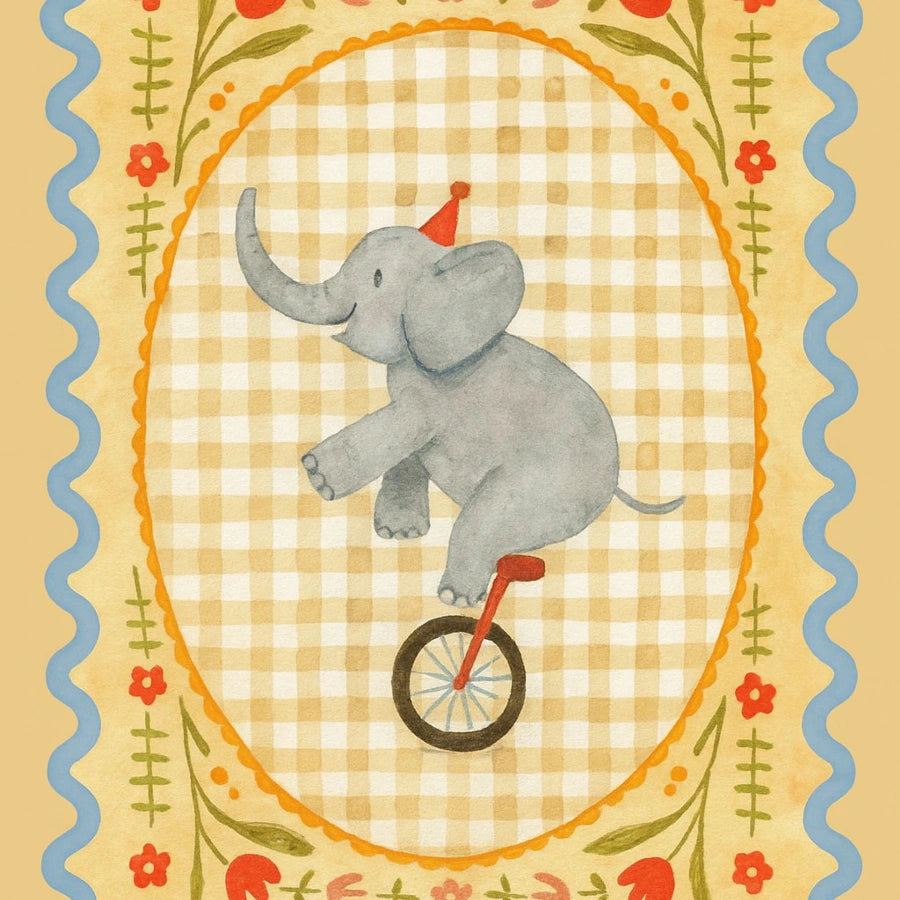 Stampa per cameretta con elefante da circo - Simpatica decorazione murale con animali