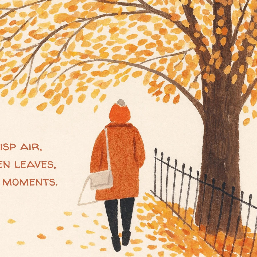 Decorazione murale con foglie autunnali dorate - Stampa con citazione autunnale accogliente