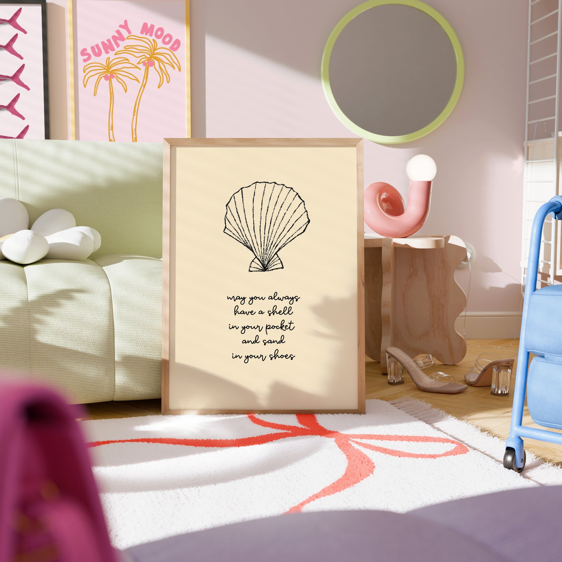 Decorazione murale con conchiglie gialle - Stampa costiera alla moda