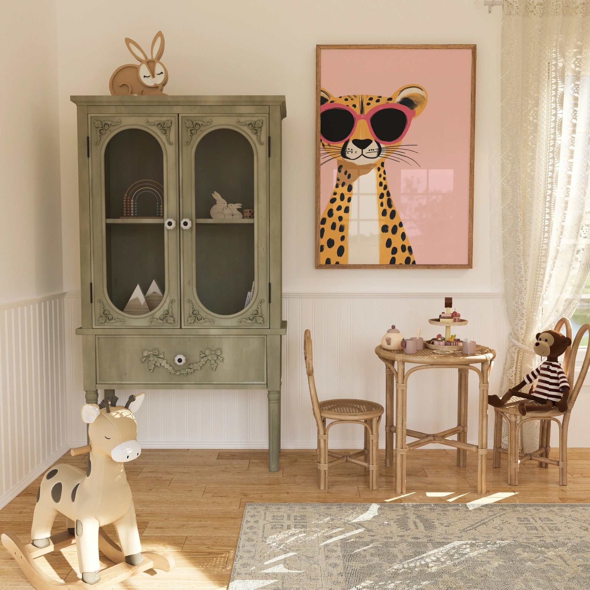 Fantastica stampa murale con ghepardo - Stampa animale safari nella giungla rosa