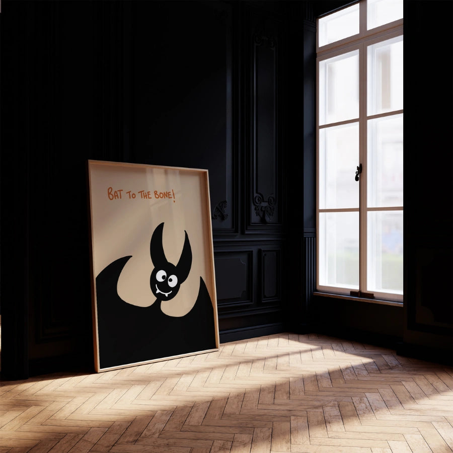 Divertente stampa di Halloween con pipistrello - Arte murale con pipistrello fino all'osso