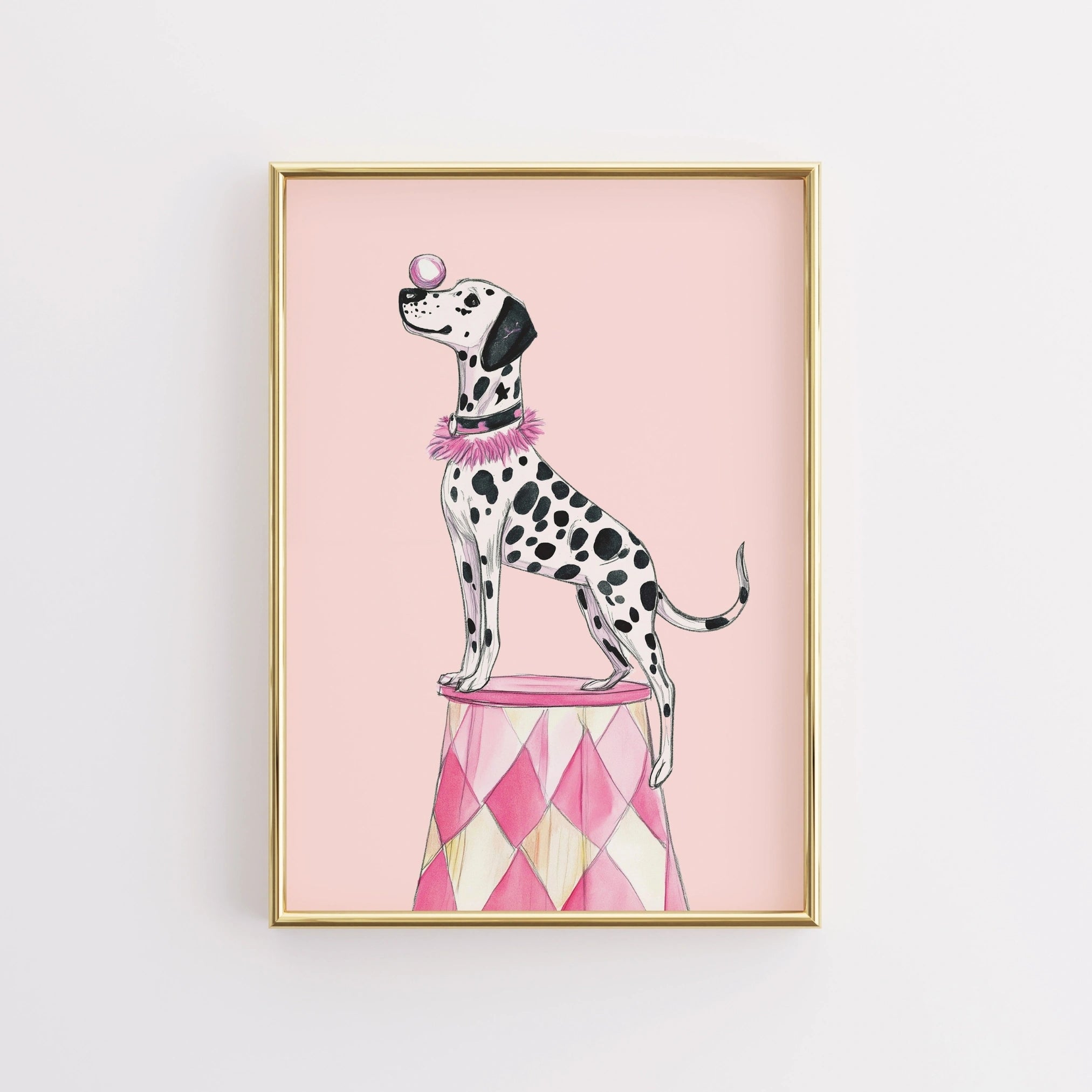 Decorazione murale a tema circo dalmata - Decorazione per la stanza del cane rosa