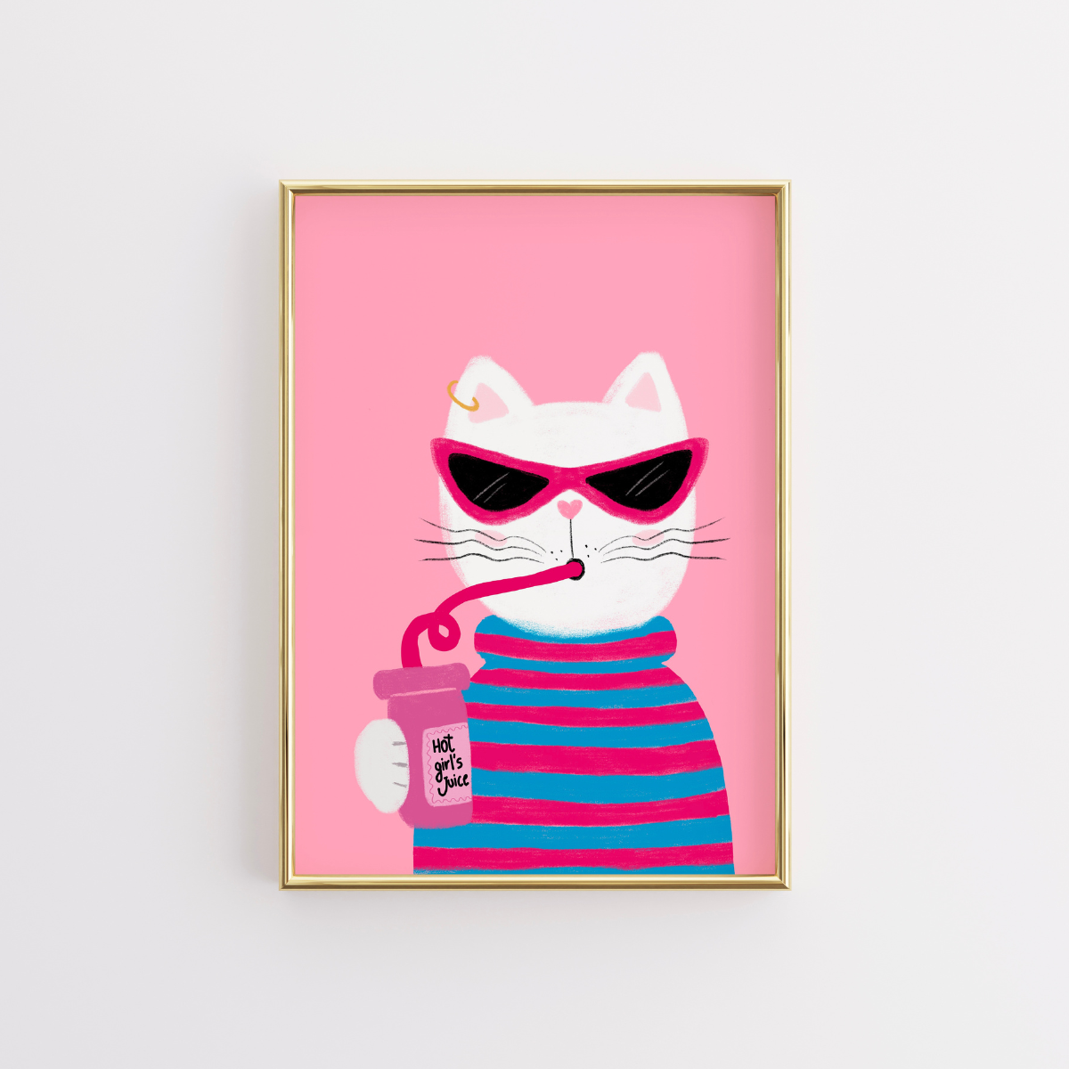 Cool Cat Wall Art – Stampa divertente di un gatto rosa