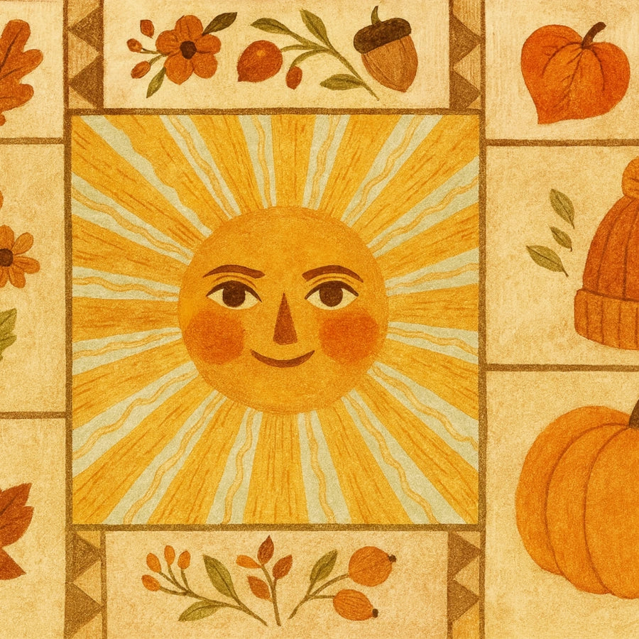 Stampa murale folk Autumn Sun - Accogliente stampa del raccolto autunnale