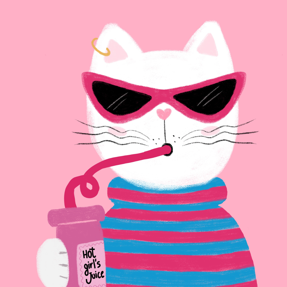 Cool Cat Wall Art – Stampa divertente di un gatto rosa