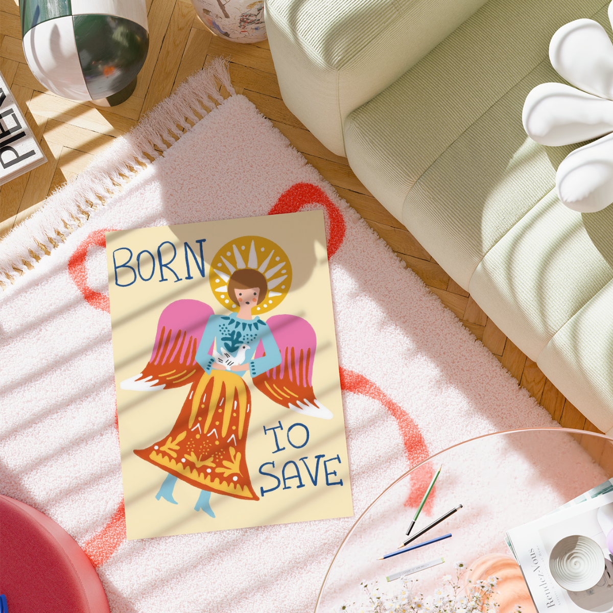 Stampa "Nati per salvare l'angelo" - Arte murale cristiana alla moda