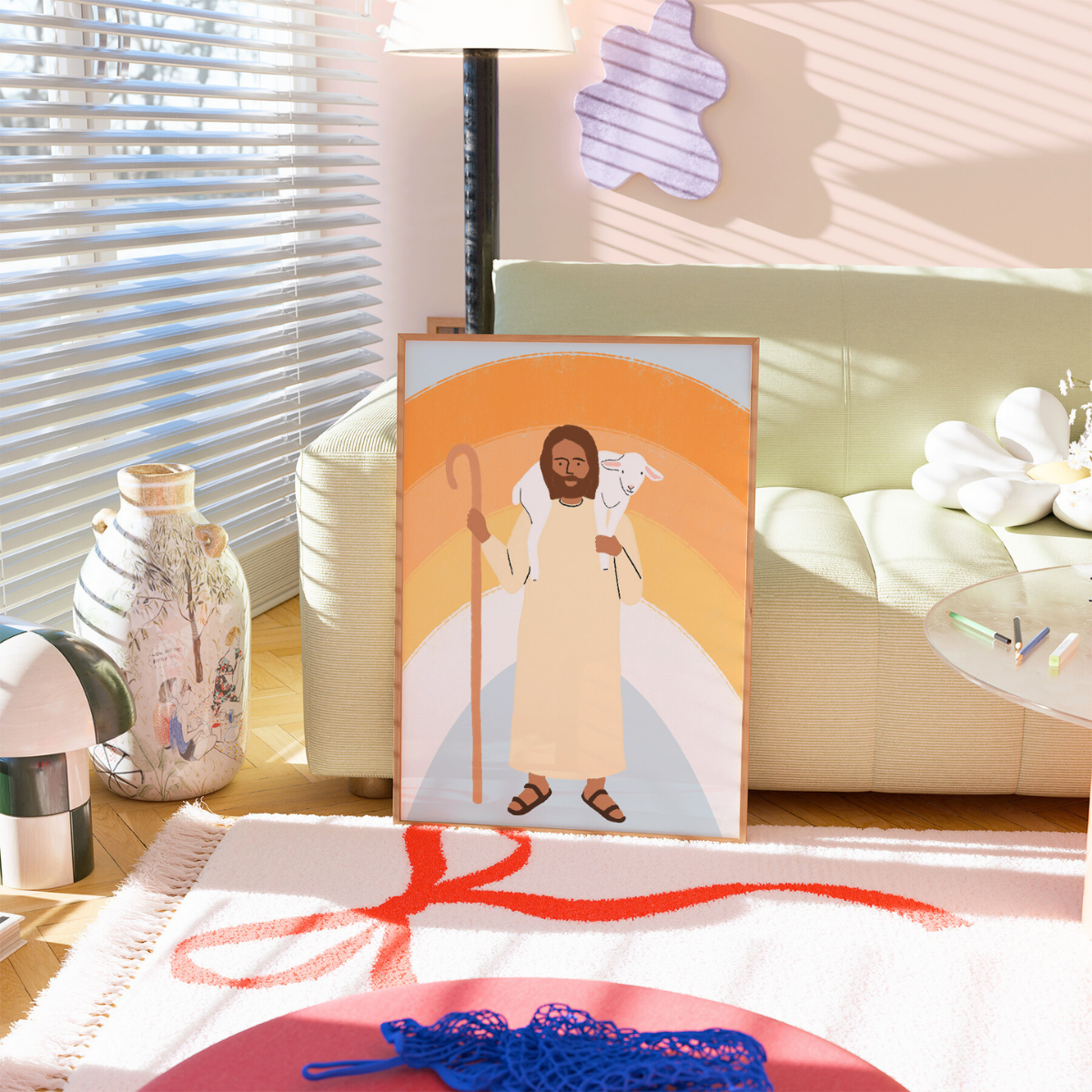 Stampa del Buon Pastore – Arte murale cristiana per la cameretta dei bambini