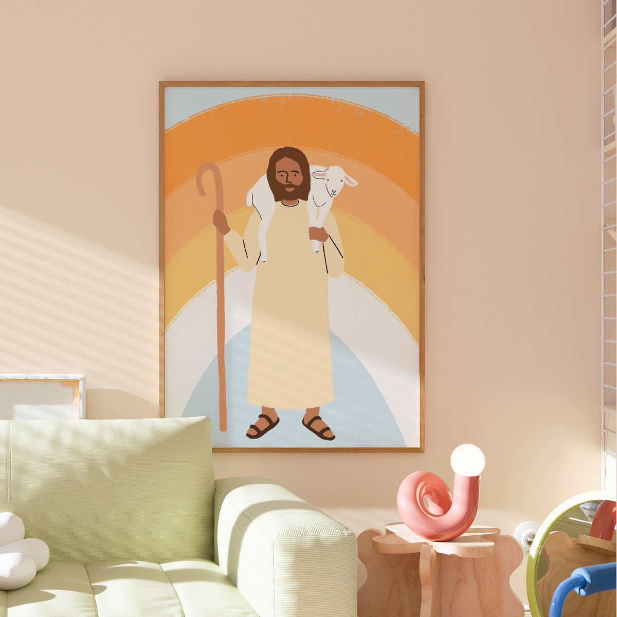 Stampa del Buon Pastore – Arte murale cristiana per la cameretta dei bambini