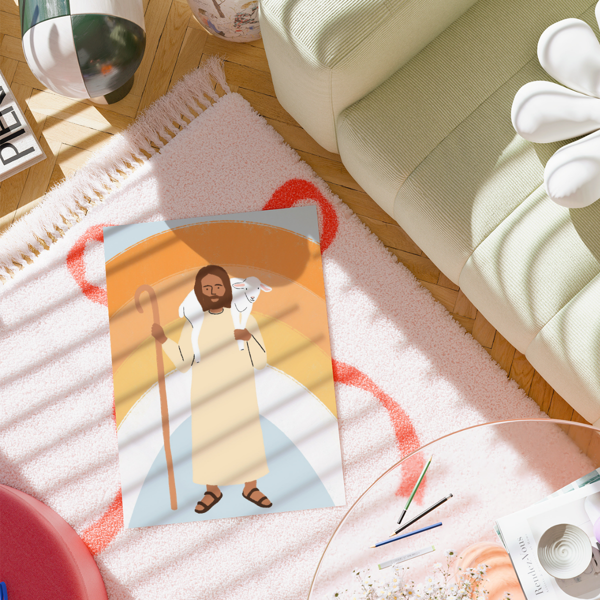 Stampa del Buon Pastore – Arte murale cristiana per la cameretta dei bambini