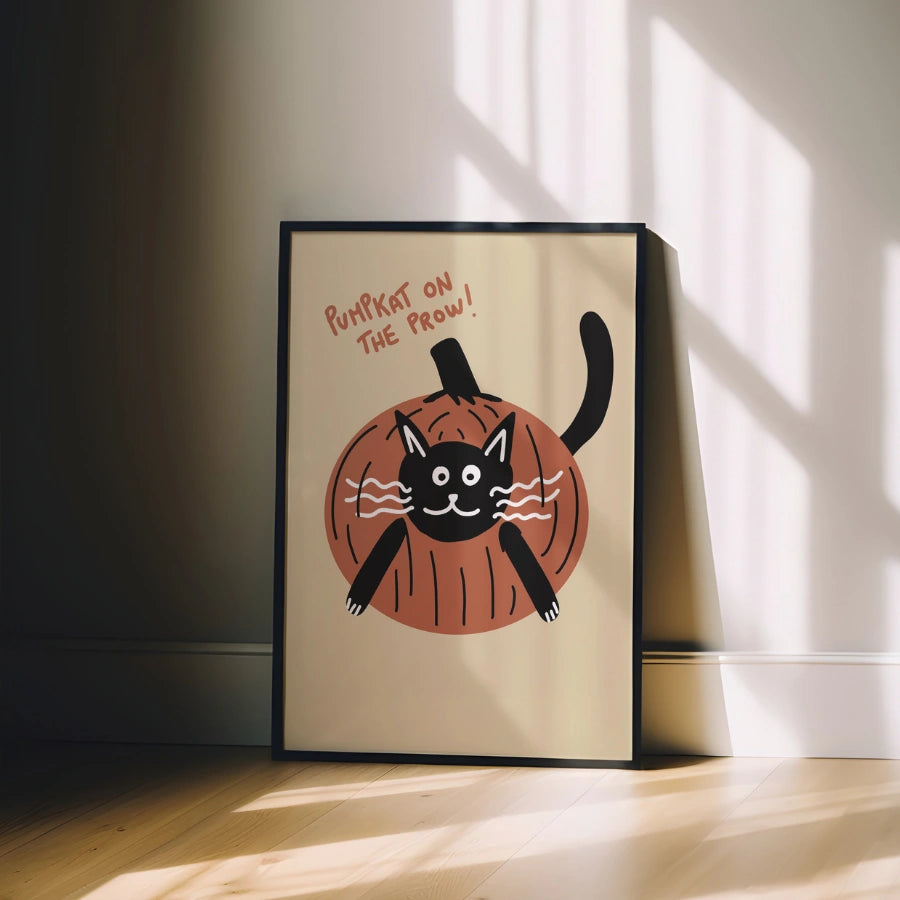 Decorazione murale con gatto zucca - Divertente stampa di Halloween