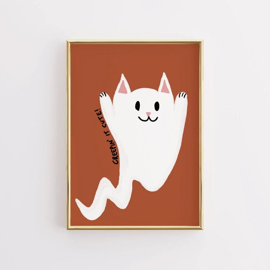 Decorazione murale con gatto fantasma – Graziosa stampa di Halloween